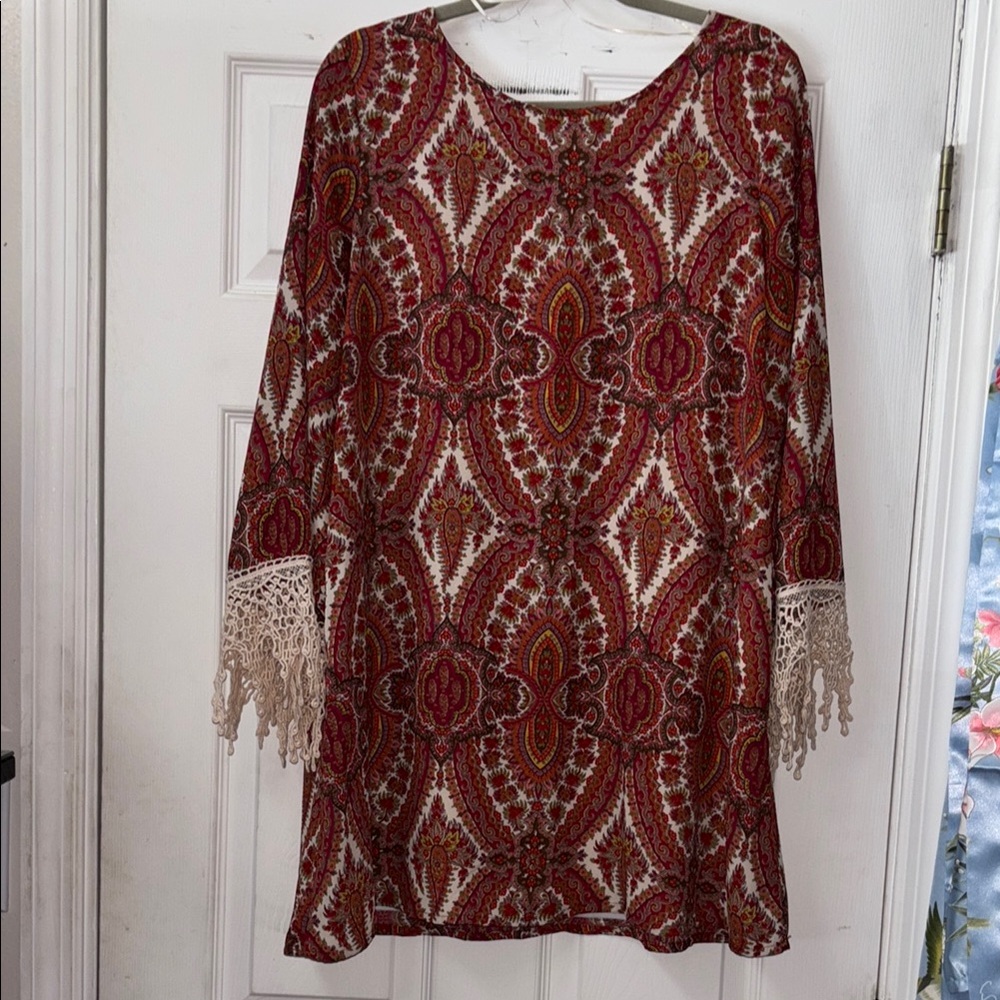 Sheath Dress with 3/4 Bell Sleeves and Scoop Neck